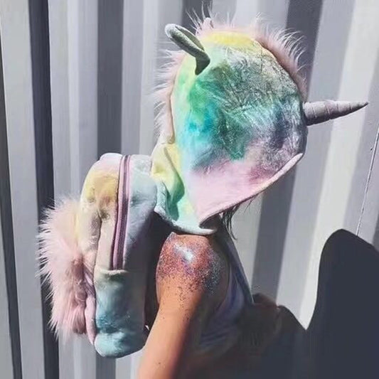 Unicorn Hoodie Kid Faux Fur School Backpack