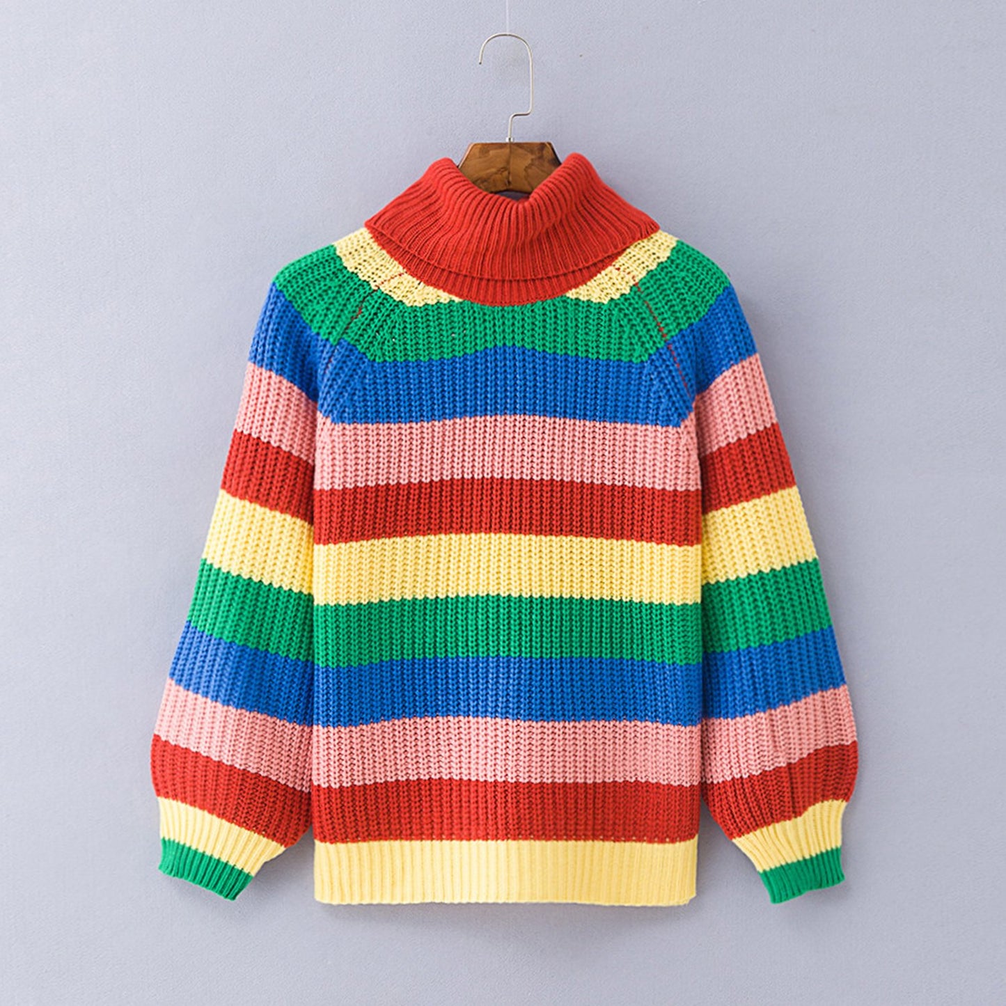 Oversize Rainbow Puff Shoulder Pullover Sweater - worthtryit.com