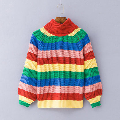 Oversize Rainbow Puff Shoulder Pullover Sweater - worthtryit.com