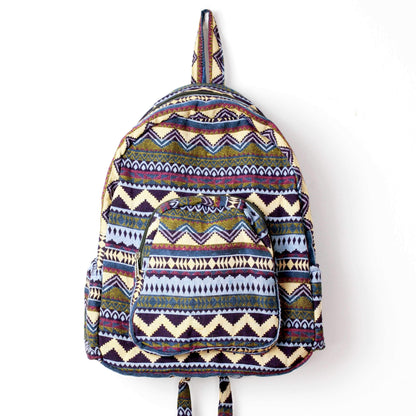 Floral Cotton Tribal Bohemian Hippie Backpack-Green Row