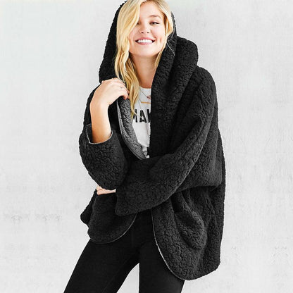 Reversible Faux fur Hoodie Coat Fuzzy Jacket - worthtryit.com