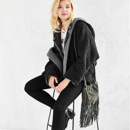 Reversible Faux fur Hoodie Coat Fuzzy Jacket - worthtryit.com