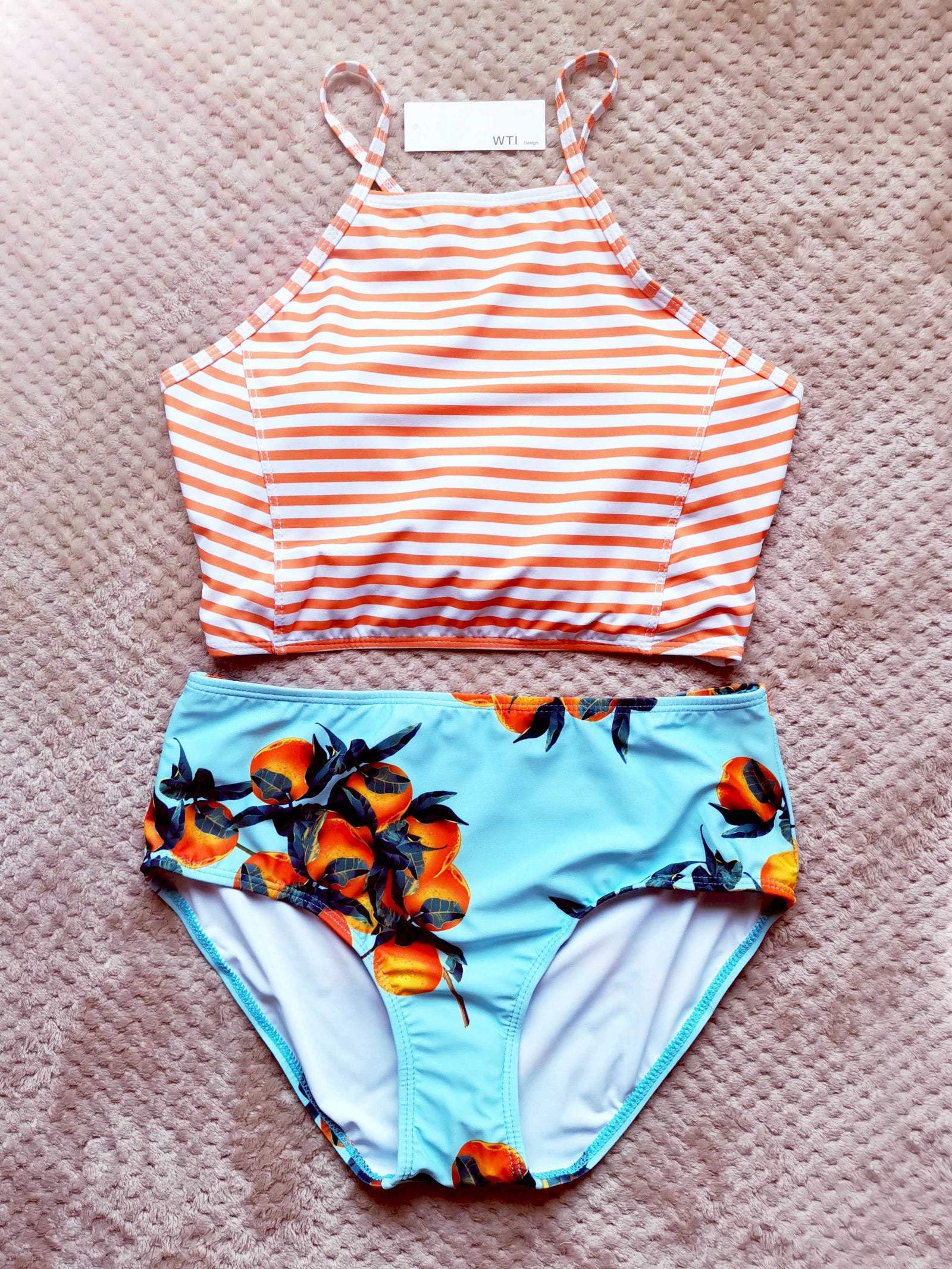 High Top Swimsuit Lace up High Neck Two Piece Swimsuit Bikini Set W.T.I. Design