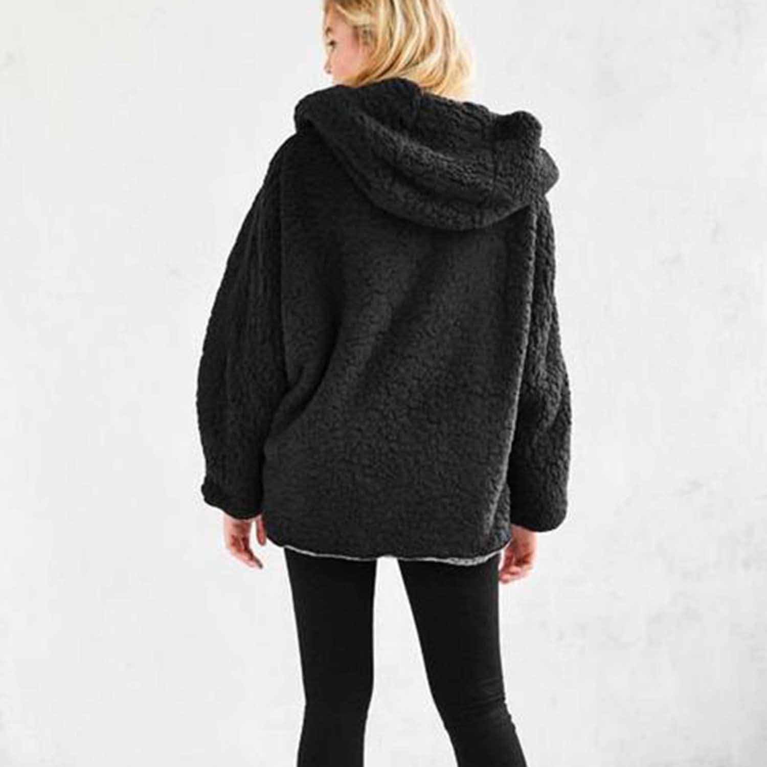 Reversible Faux fur Hoodie Coat Fuzzy Jacket - worthtryit.com