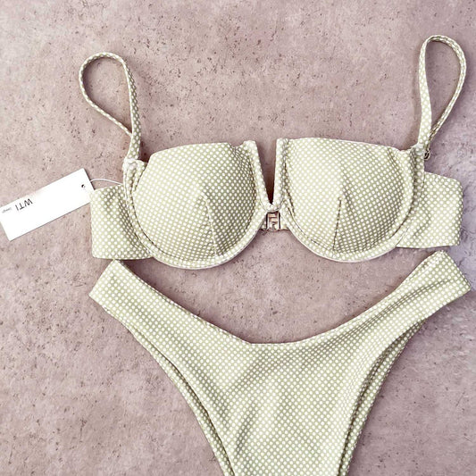 Polka Dots V Cut Underwire Bikini - Green - worthtryit.com