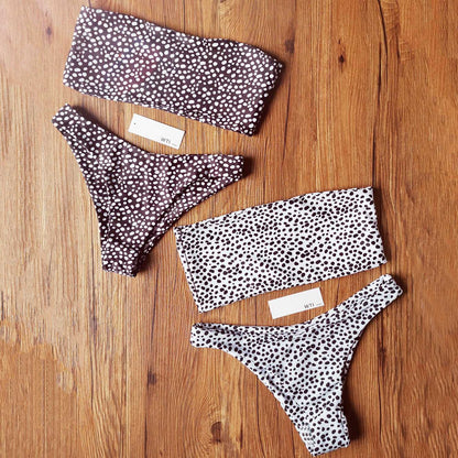 Cute Spot High Cut Bandeau Dot Bikini Set - worthtryit.com