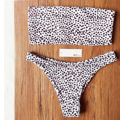 Cute Spot High Cut Bandeau Dot Bikini Set - worthtryit.com