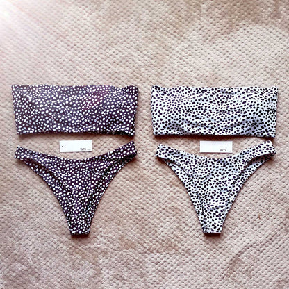 Cute Spot High Cut Bandeau Dot Bikini Set - worthtryit.com