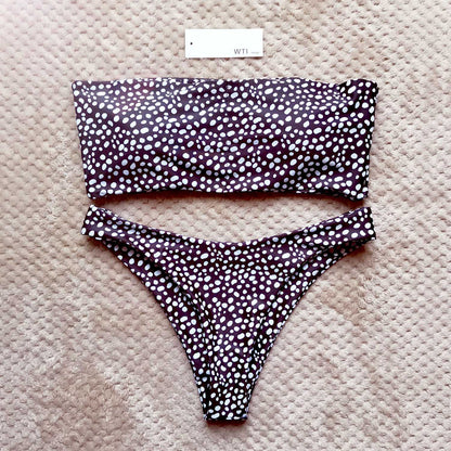 Cute Spot High Cut Bandeau Dot Bikini Set - worthtryit.com