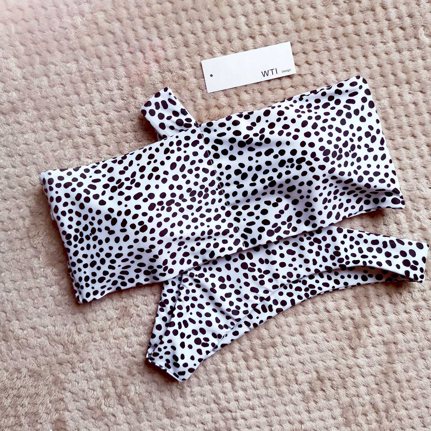 Cute Spot High Cut Bandeau Dot Bikini Set - worthtryit.com