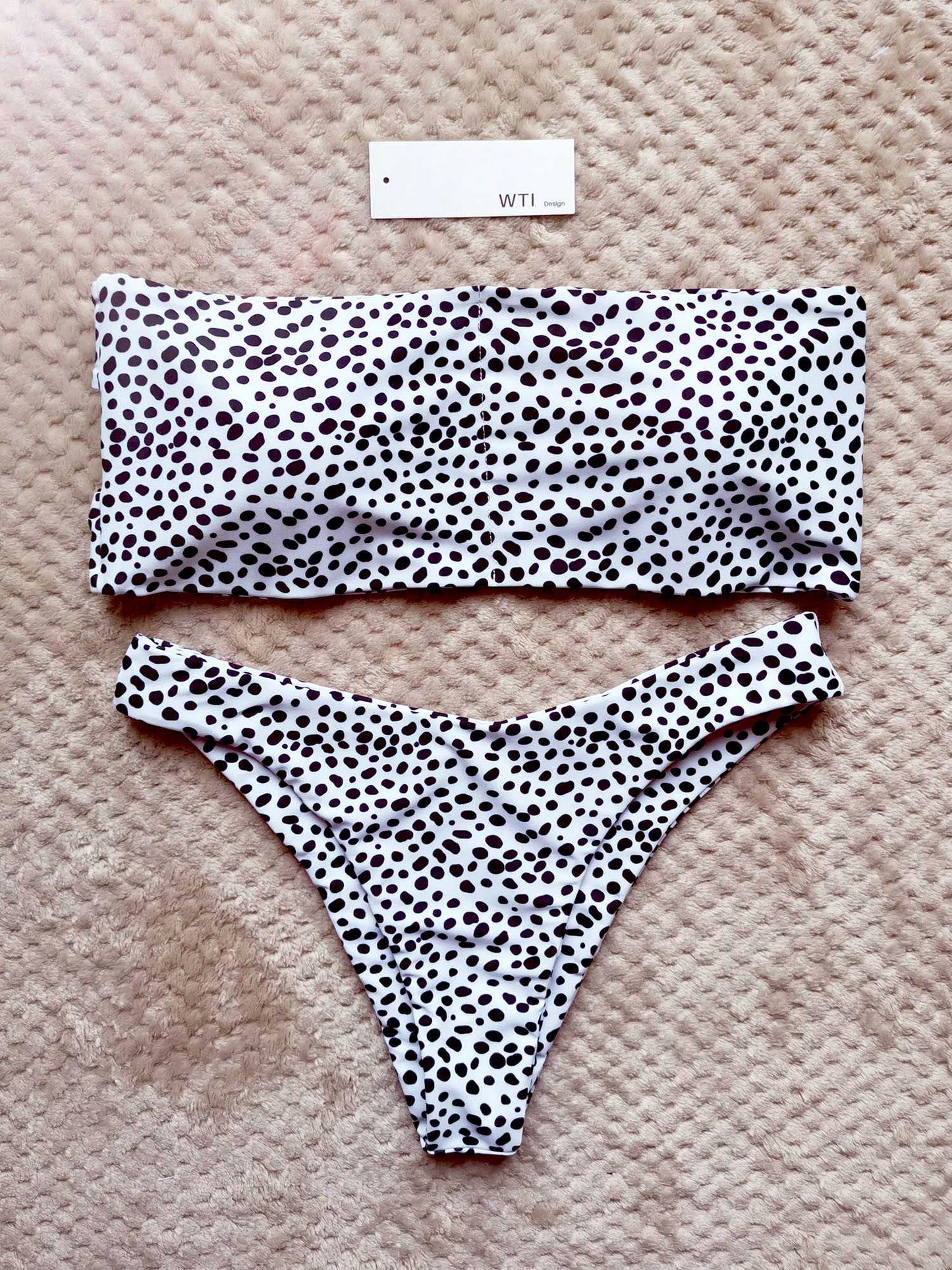 Cute Spot High Cut Bandeau Dot Bikini Set - worthtryit.com