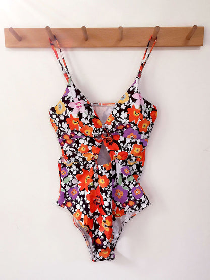 Floral Print Twist Front One Piece Swimsuit