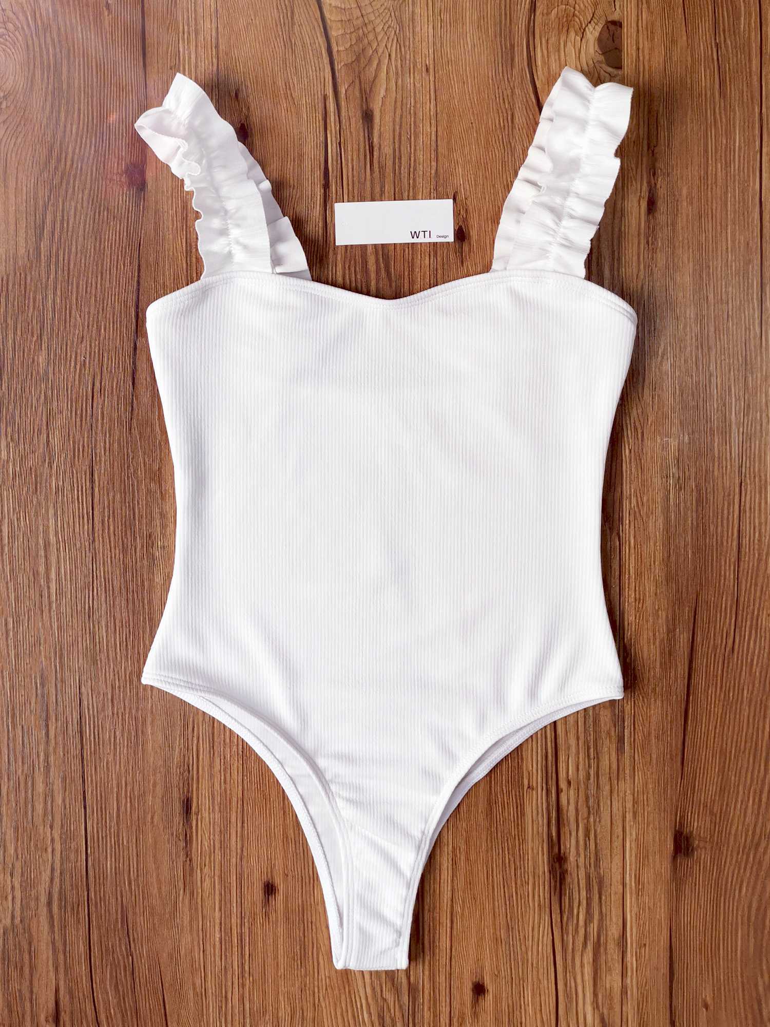 Rib Ruffle Shoulder One Piece Swimsuit - worthtryit.com