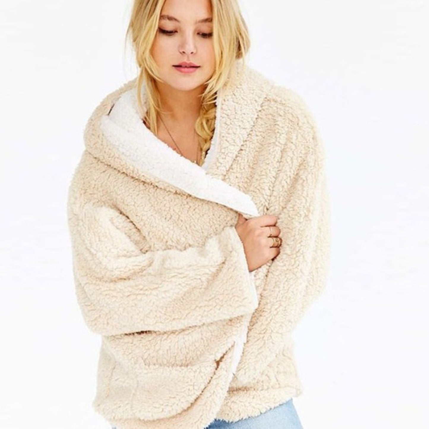 Reversible Faux fur Hoodie Coat Fuzzy Jacket - worthtryit.com