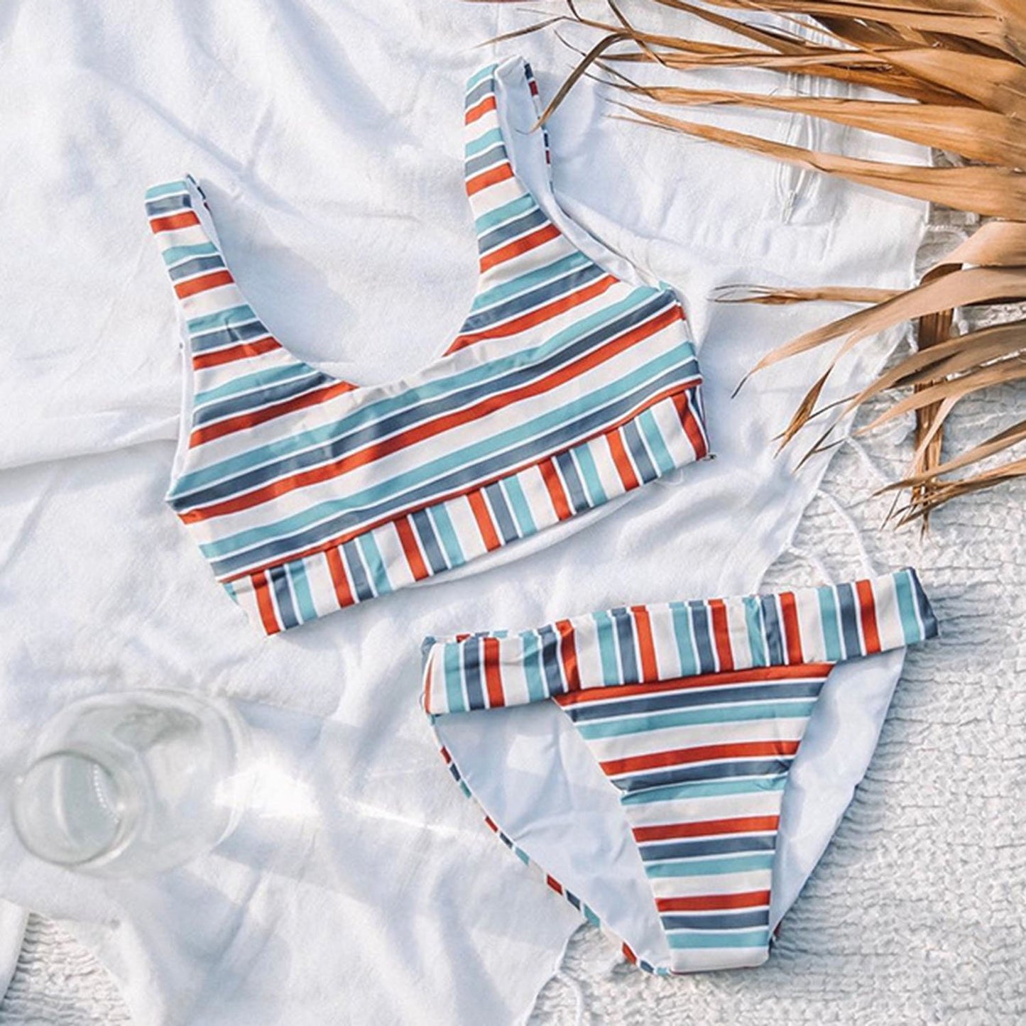 Rainbow Stripes Crop Top High Rise Bikini Set - worthtryit.com