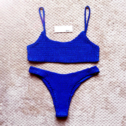 Cute Bikinis Scrunch Swimsuit Spaghetti Bikini Set - worthtryit.com