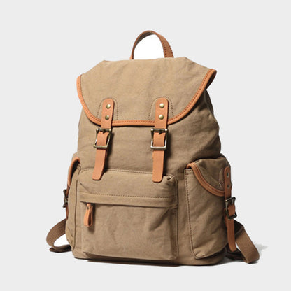 Vintage Style Canvas & Leather Rucksack Backpack 14"