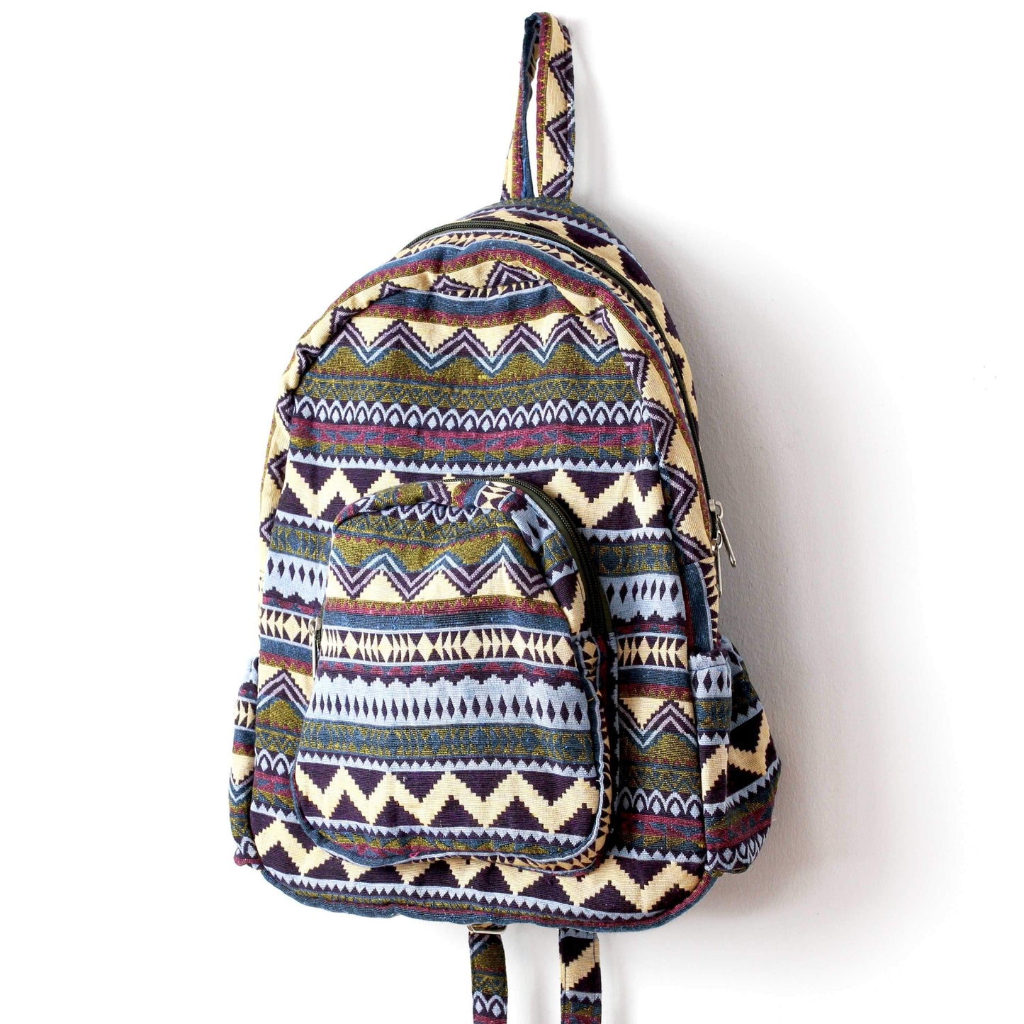 Floral Cotton Tribal Bohemian Hippie Backpack-Green Row