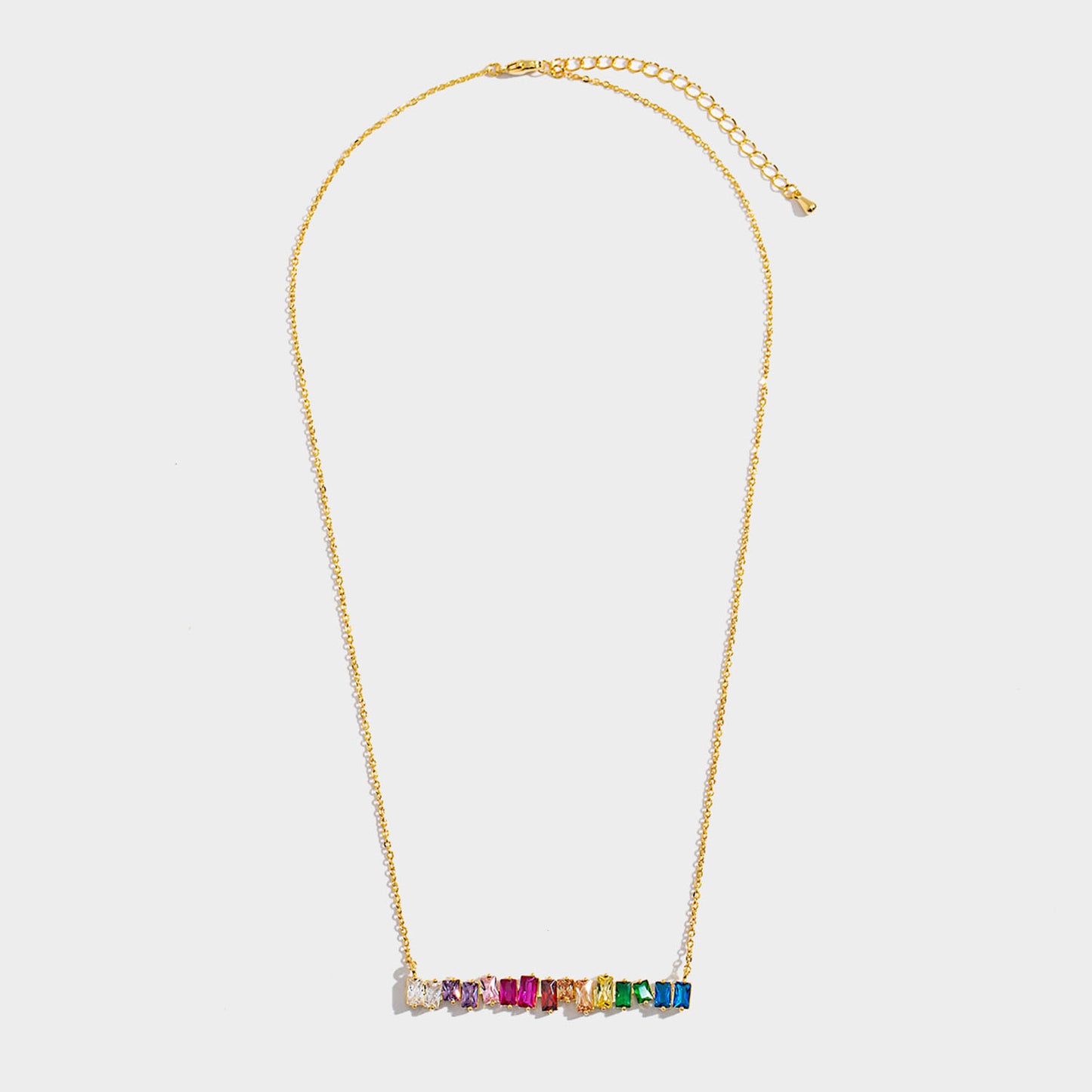 Rainbow Baguette Gold Bar Necklace