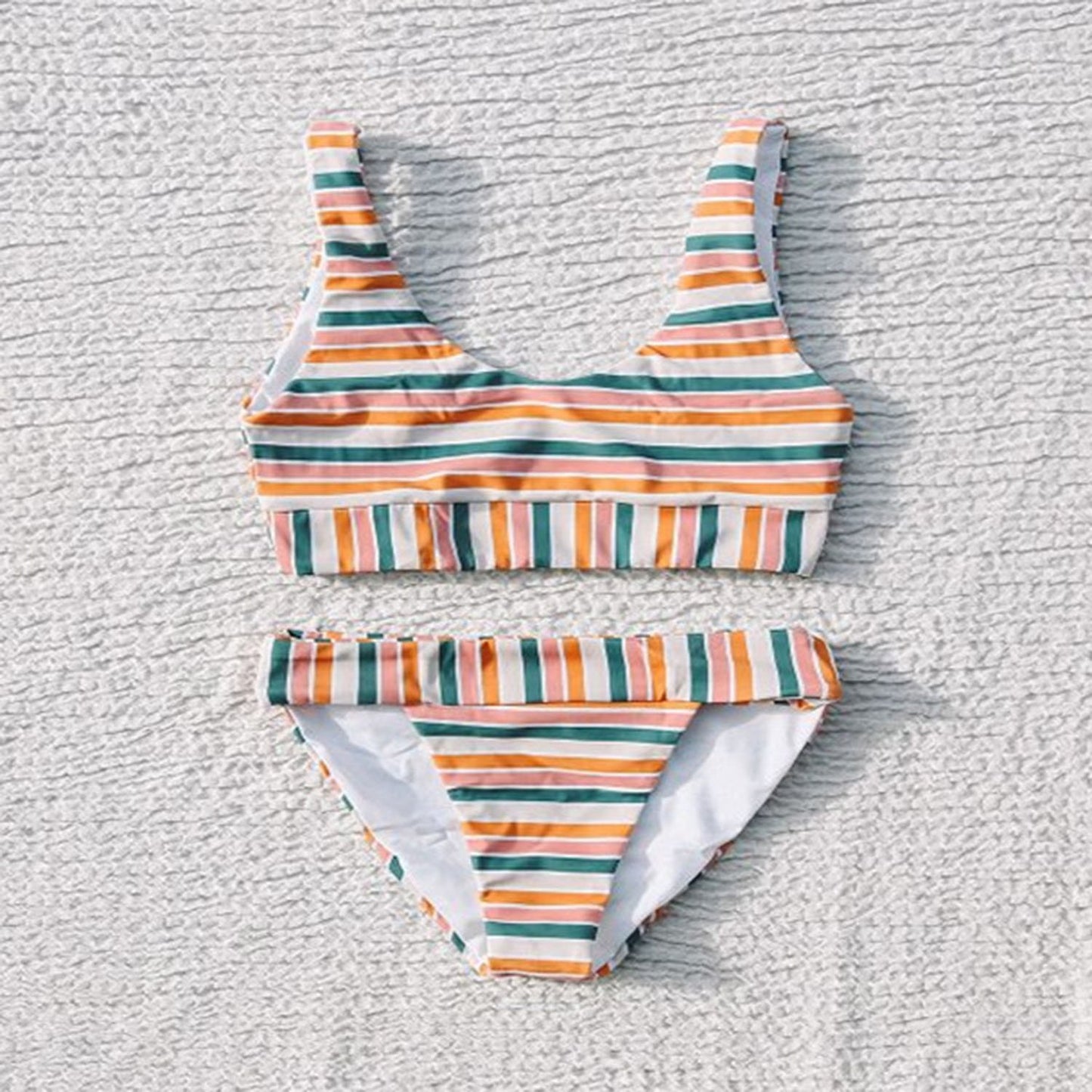 Rainbow Stripes Crop Top High Rise Bikini Set - worthtryit.com