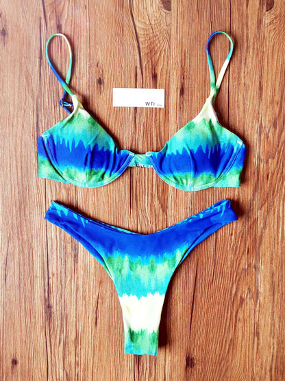 Tie Dye Underwire High Leg Bikini Swimsuit - worthtryit.com