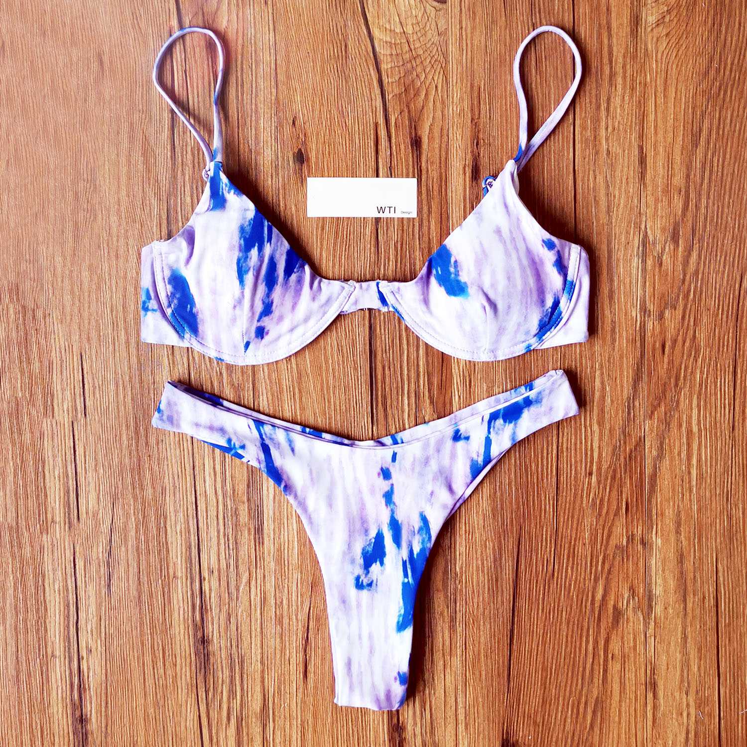 Tie Dye Underwire High Leg Bikini Swimsuit - worthtryit.com