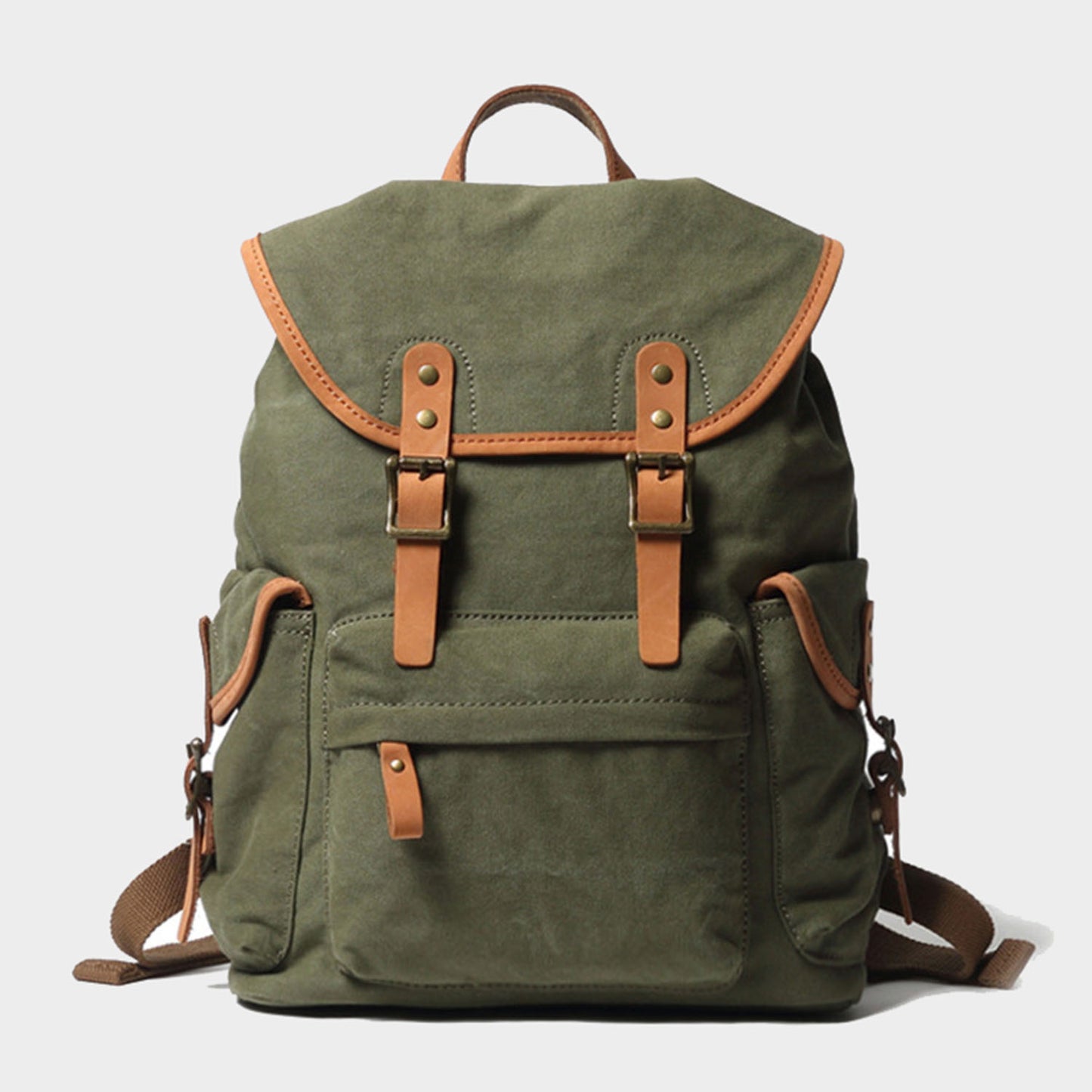 Vintage Style Canvas & Leather Rucksack Backpack 14"