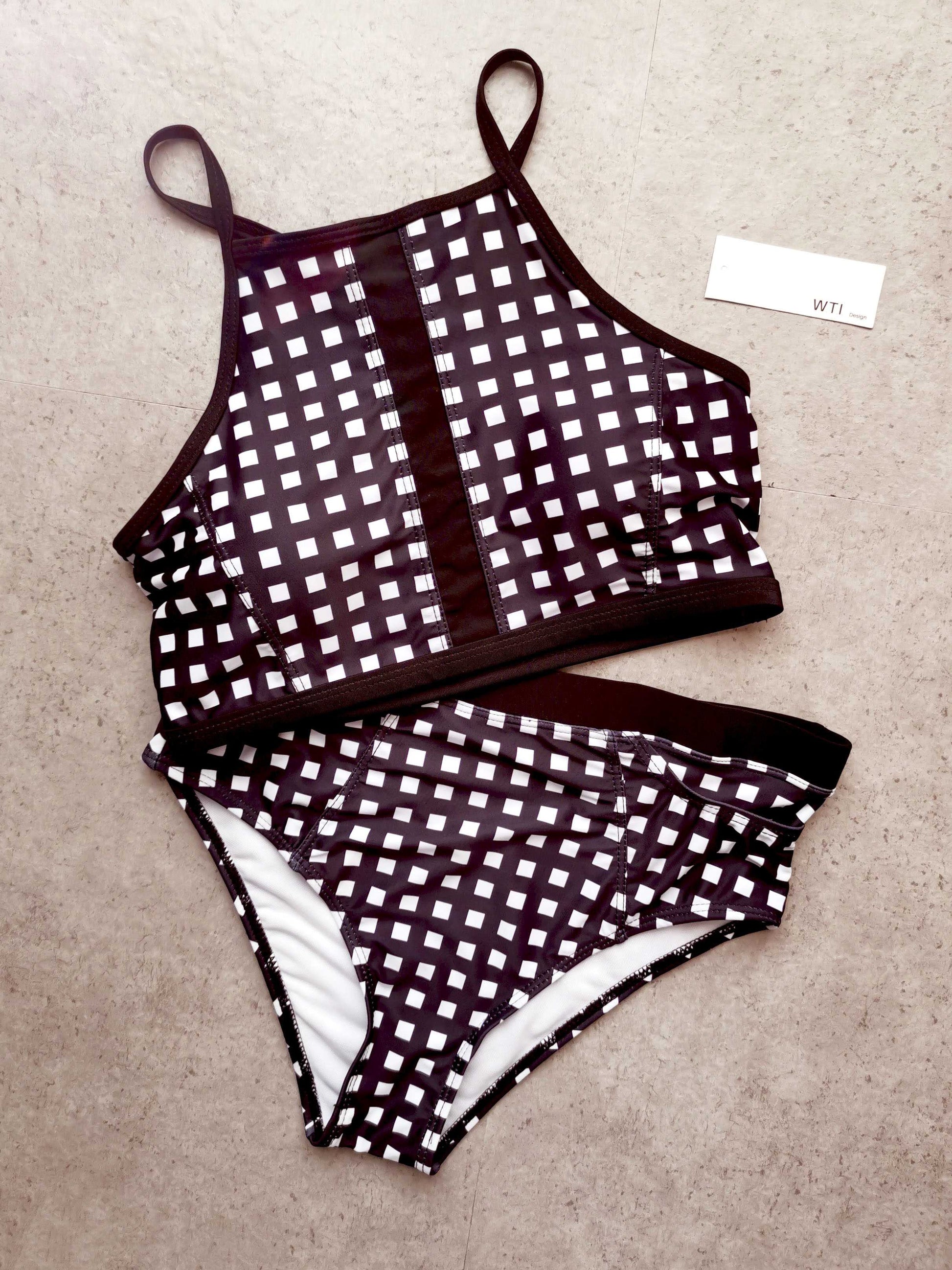 Gingham High Neck Two Piece Swimsuit - worthtryit.com