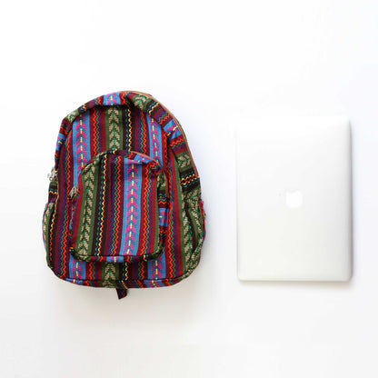 Boho Style Thailand Cotton Backpack-Green Row - worthtryit.com