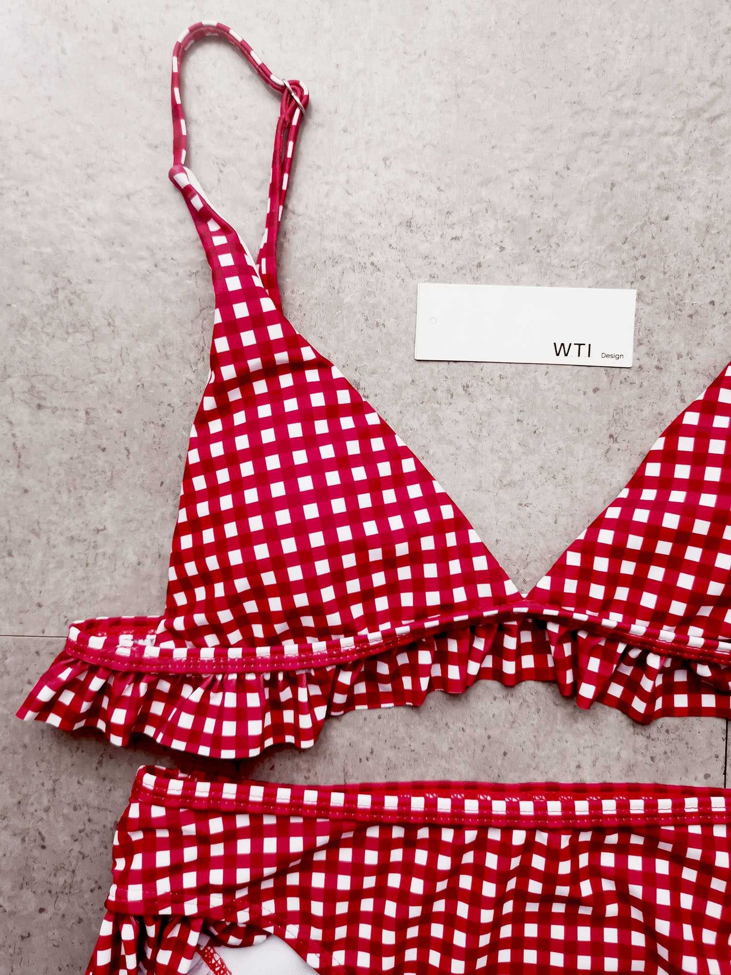 Gingham Ruffle Hems Triangle High Rise Bikini Set - worthtryit.com