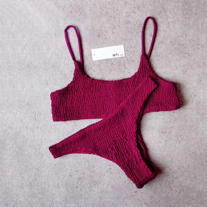 Cute Bikinis Scrunch Swimsuit Spaghetti Bikini Set - worthtryit.com