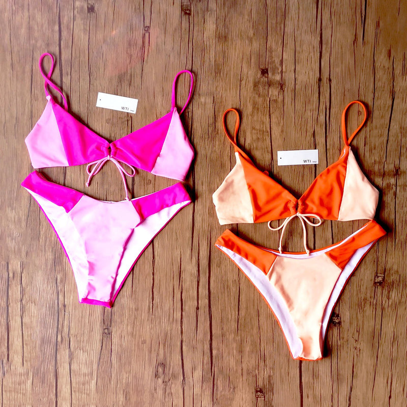 Color Block Front – Triangle Swimsuit Bikini Design Tie W.T.I