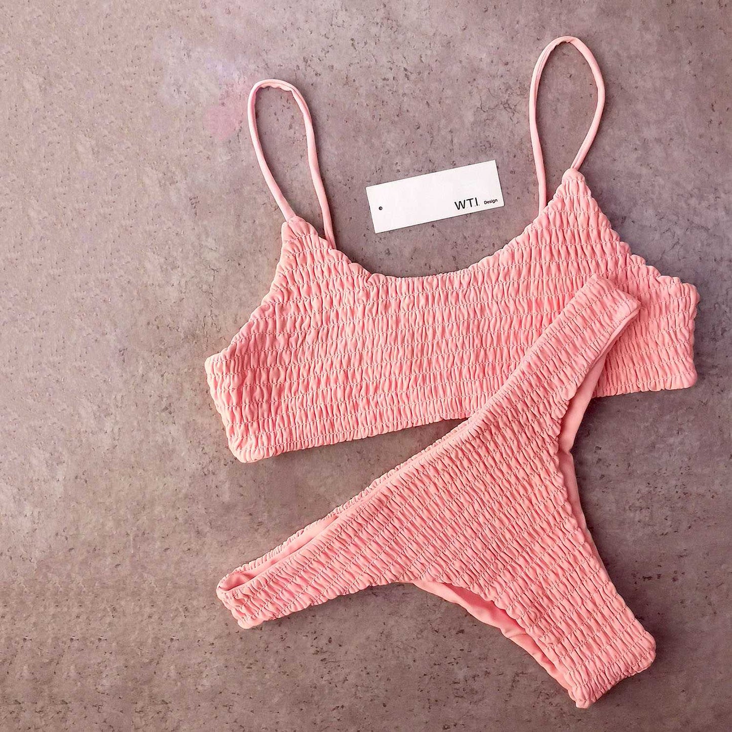 Cute Bikinis Scrunch Swimsuit Spaghetti Bikini Set - worthtryit.com