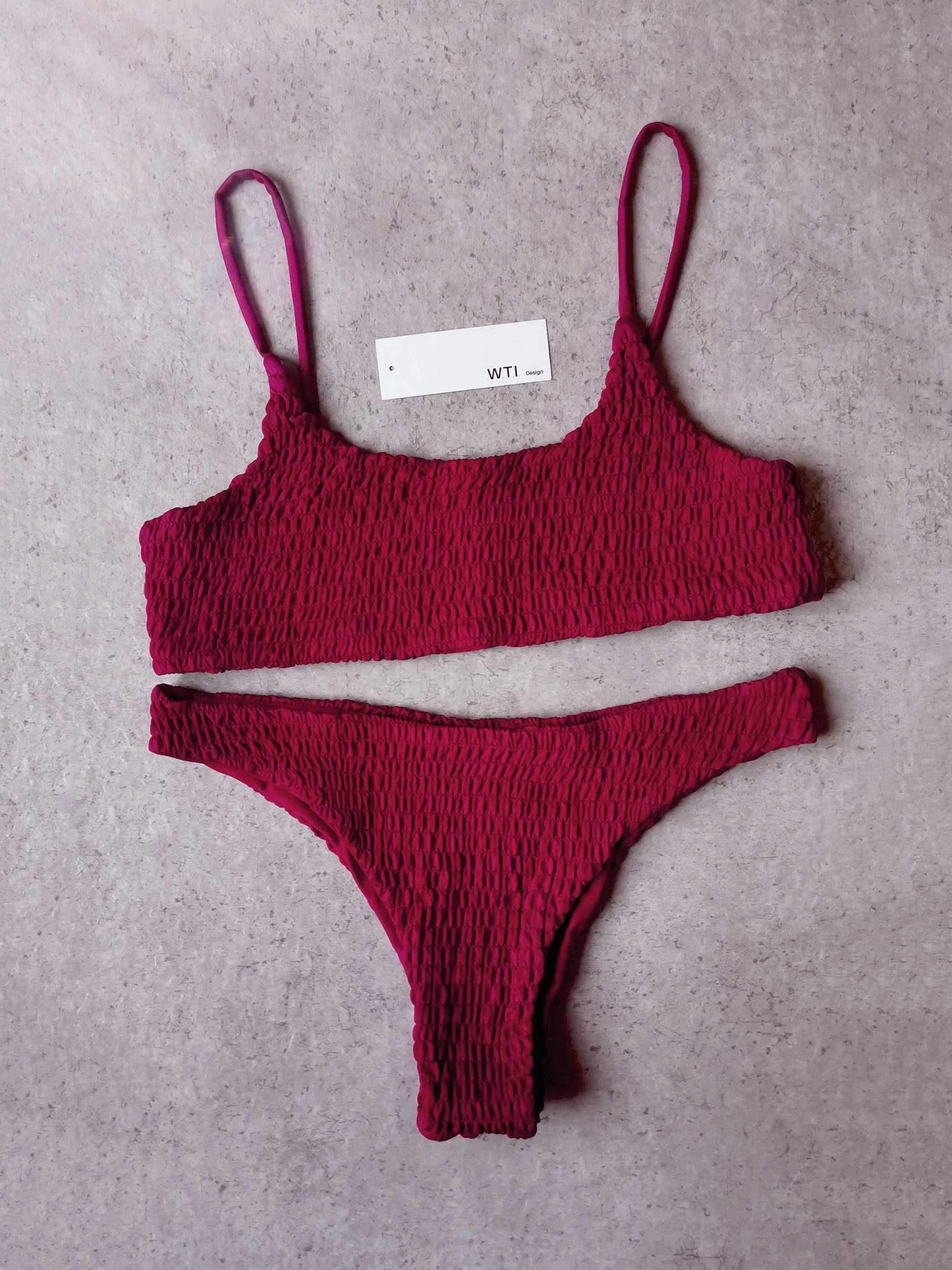 Cute Bikinis Scrunch Swimsuit Spaghetti Bikini Set - worthtryit.com