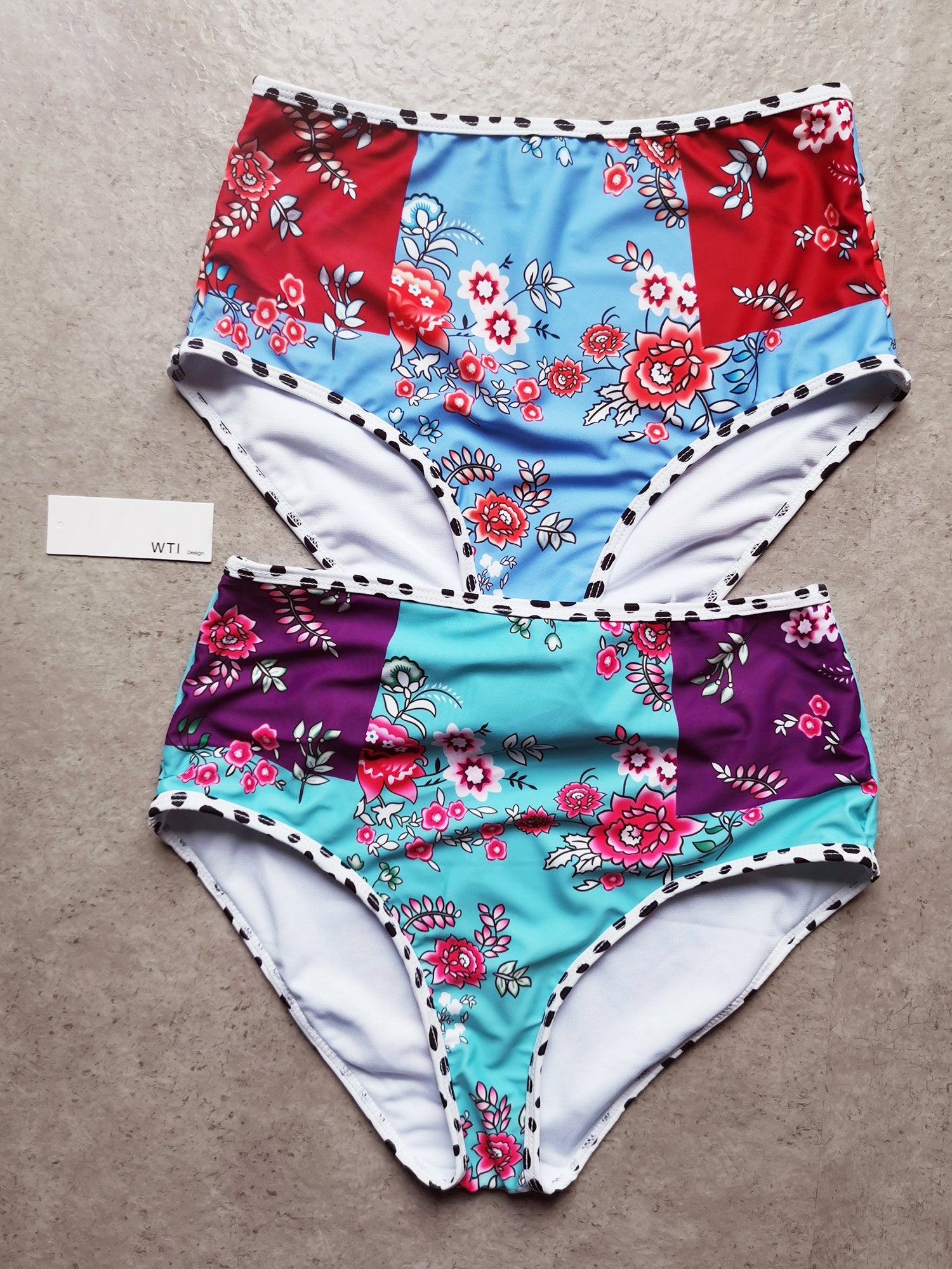 Floral Print Ruffle Hem Scrunched High Waisted Bandeaux Bikini Set - worthtryit.com