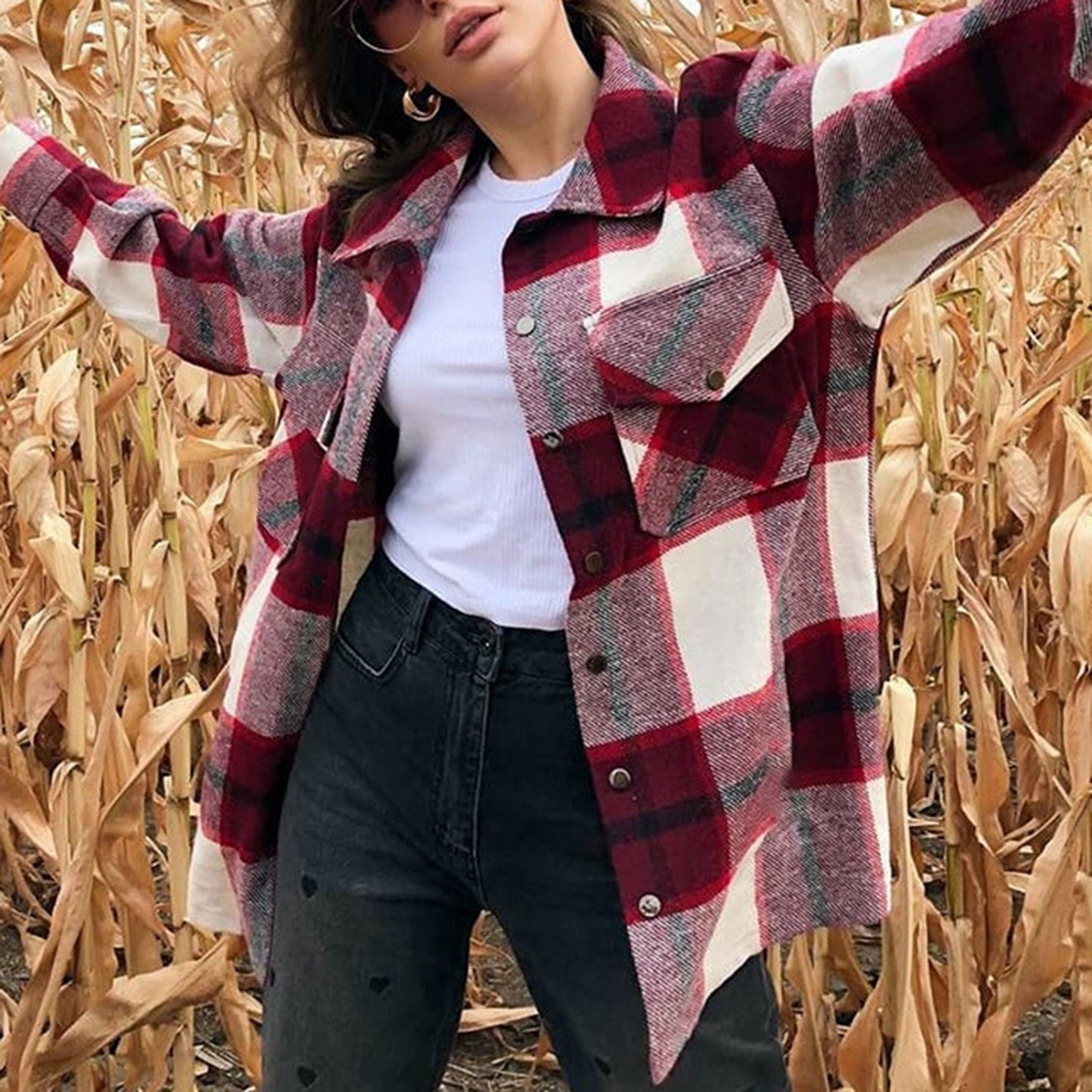 Oversized Checked Shirt Jacket