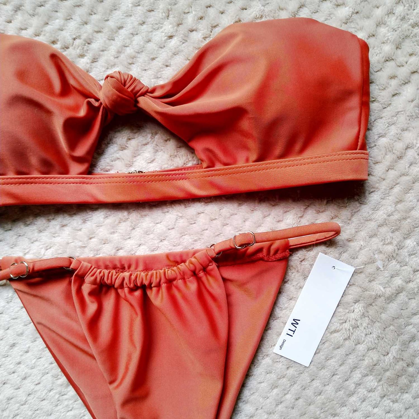 Front Knot Cut Out Front Bandeaux Bikini Set - worthtryit.com