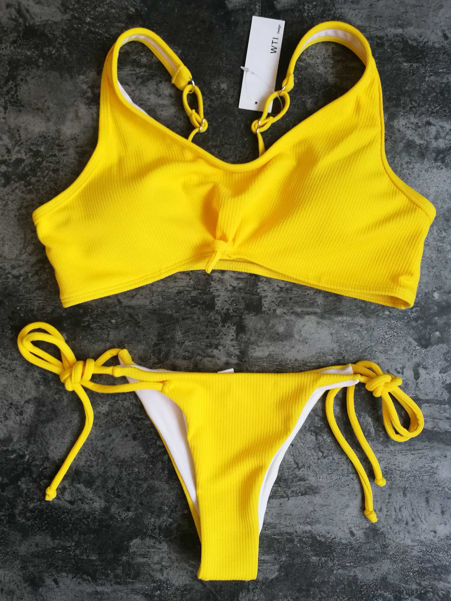 Sporty Ribbed Tie Knot Front High Cut Bikini Set – W.T.I. Design