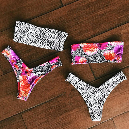 Cute Spot High Cut Bandeau Dot Bikini Set - worthtryit.com