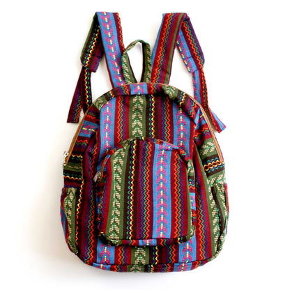 Floral Cotton Tribal Bohemian Hippie Backpack-Green Row