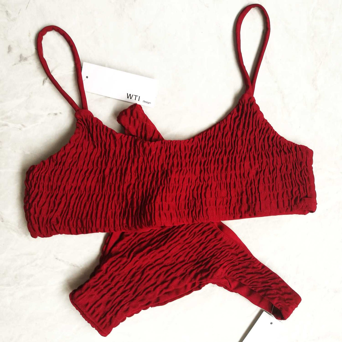 Cute Bikinis Scrunch Swimsuit Spaghetti Bikini Set - worthtryit.com