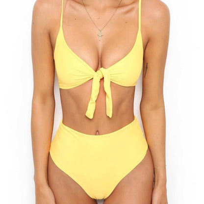 Front Tie Up Bikini - Bow High Waist High Cut Tie Bikini Set - worthtryit.com