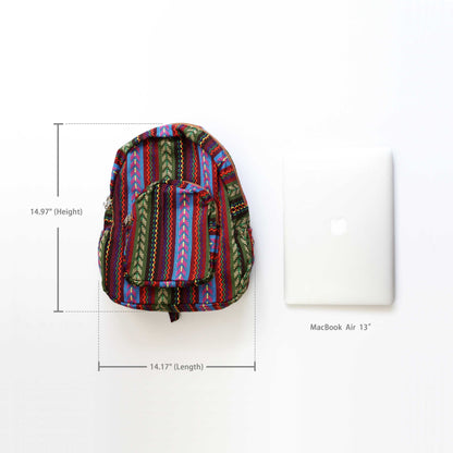 Floral Cotton Tribal Bohemian Hippie Backpack-Green Row