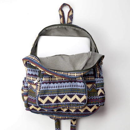 Floral Cotton Tribal Bohemian Hippie Backpack-Green Row