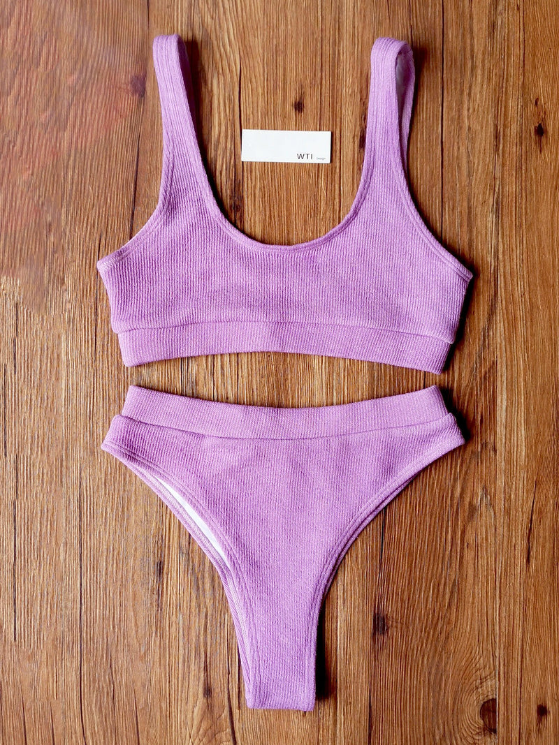 Ribbed Sporty Crop Top High Waisted Bikini Swimsuit – W.T.I. Design