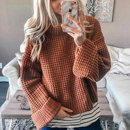 Cute High Neck Bell Sleeves Knit Sweater