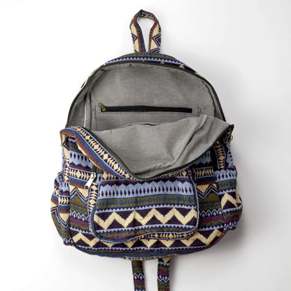 Floral Cotton Tribal Bohemian Hippie Backpack-Green Row