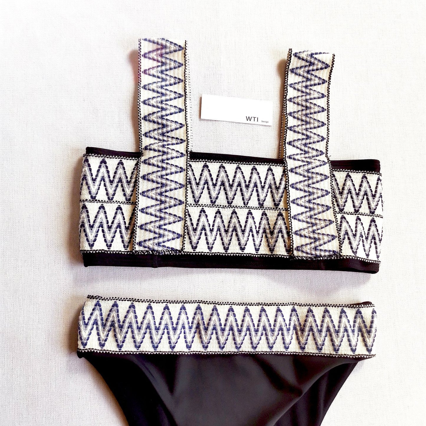 Woven Zig Zag High Waist Crop Bikini Swimsuit