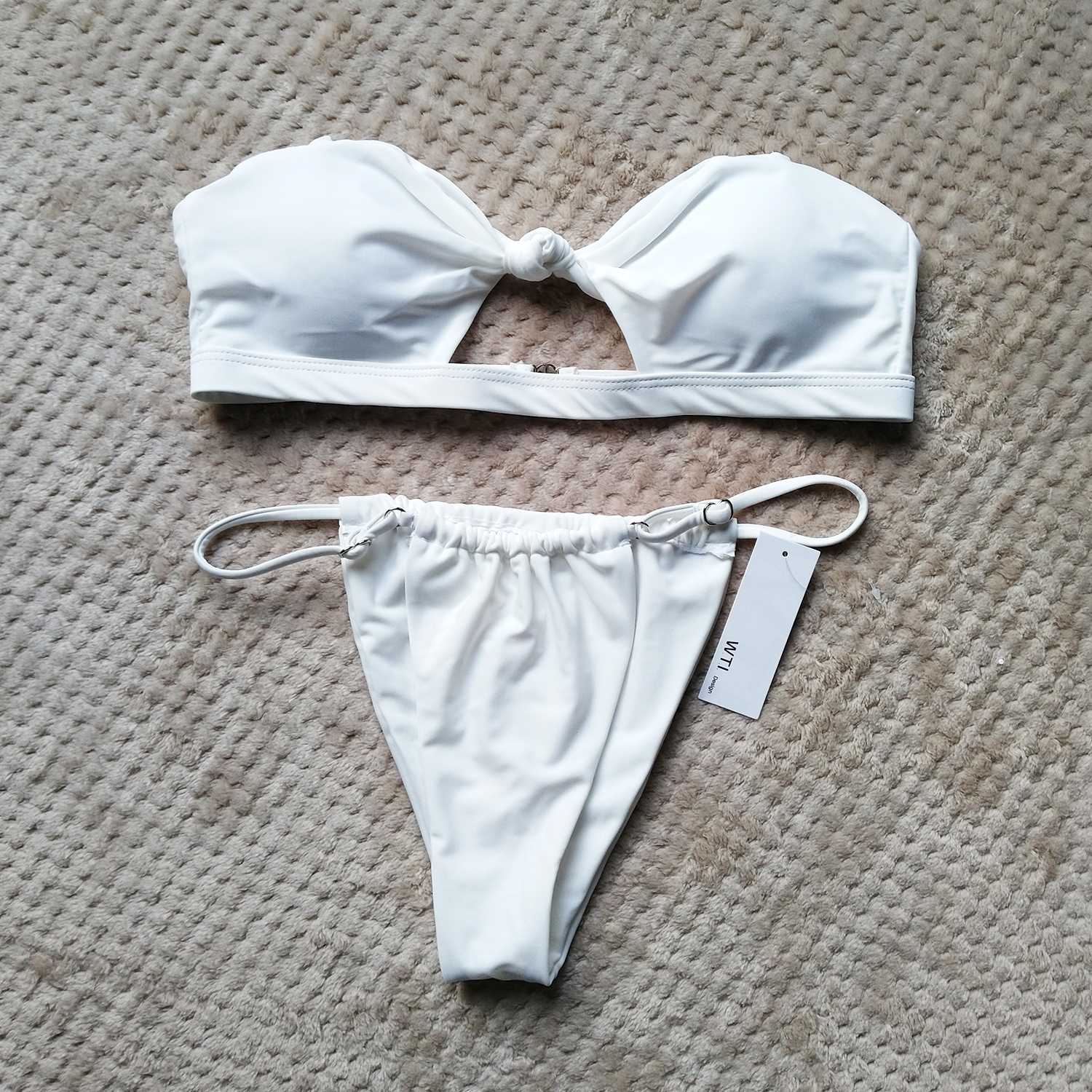 Front Knot Cut Out Front Bandeaux Bikini Set - worthtryit.com