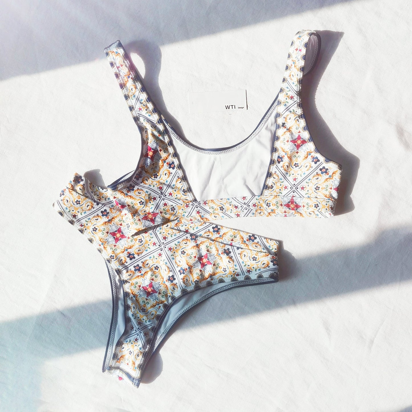 Vintage Print Crop Top Bikini Swimsuit